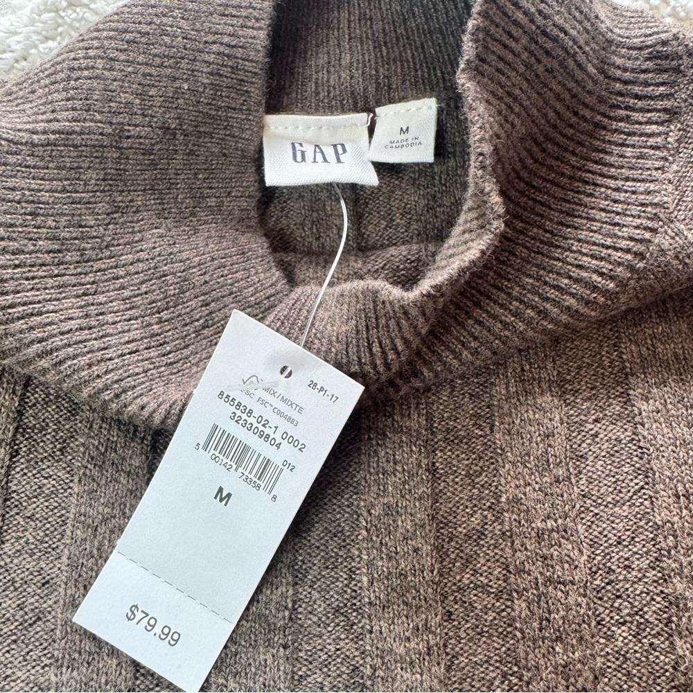 NWT GAP CashSoft Ribbed Mockneck Long Sleeve Brown Midi Medium Dress - Picture 8 of 9